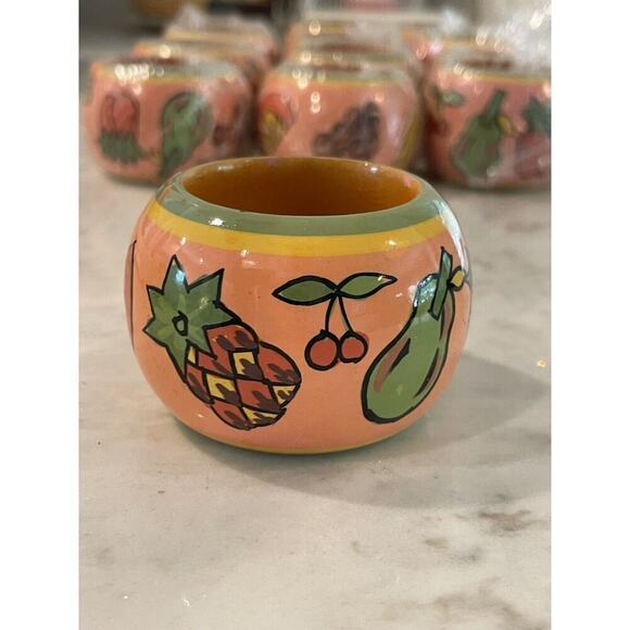 Set Of 12 Napkin Rings Holders Multi Colored Hand Painted Fruit Themed NEW - Picture 7 of 9